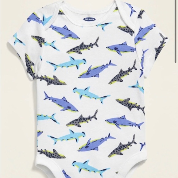 NWT 2xSet Baby Short-Sleeve Shark Print Bodysuit - Picture 3 of 5